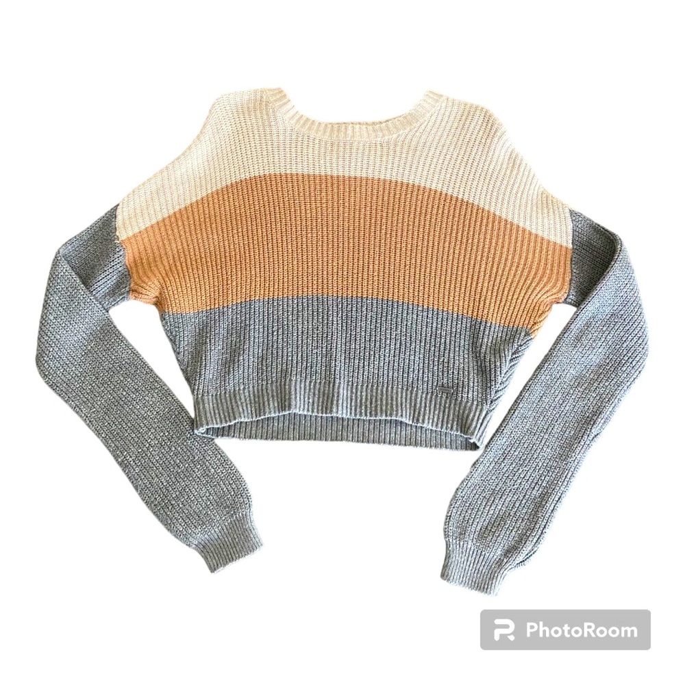 Hollister grey white and brown fall sweater